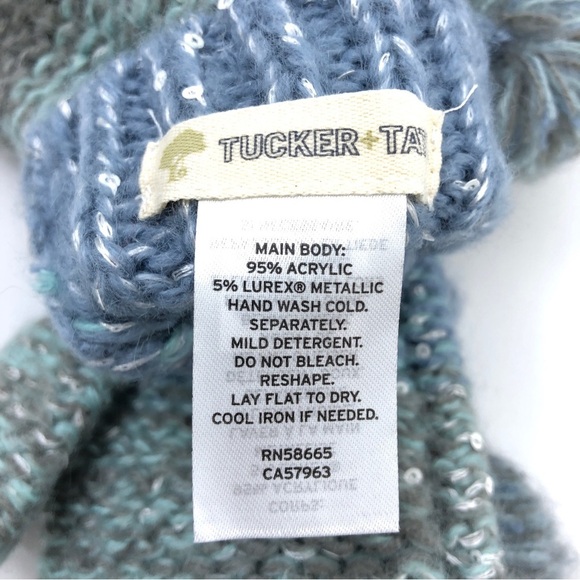 Tucker & Tate Girls Blue Gray Knit Fingerless Pom Pom Mittens - Picture 4 of 4